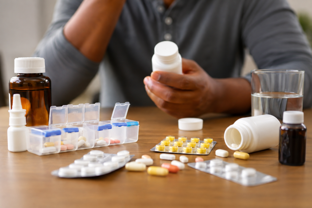 medications on a table